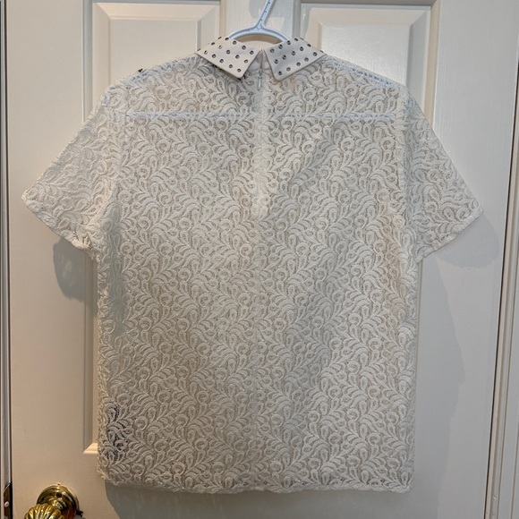 The Kooples sz M sheer lace top with collar - ivory - cotton mix - delicate edgy - Picture 5 of 8